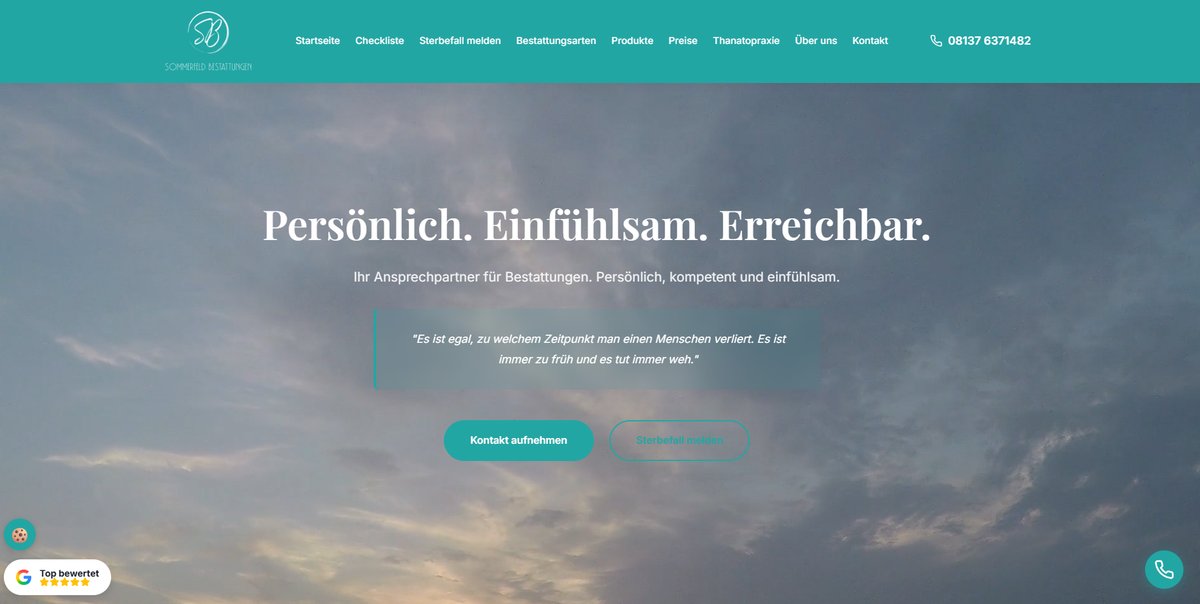 Sommerfeld Bestattungen - Webseite Vorschau